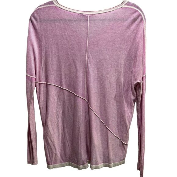 Kokun Long Sleeve Seamed Cashmere V-Neck Pink Medium - Picture 5 of 6